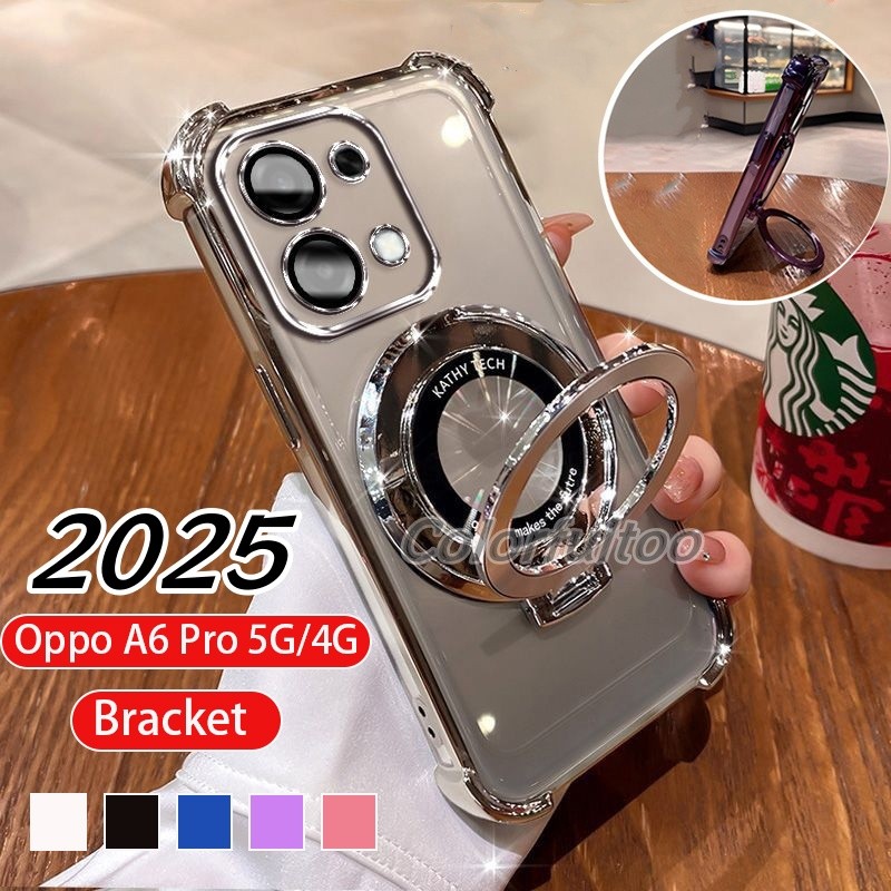 Oppo A6 Pro 2025 ปลอกอ่อนสําหรับ Oppo A6 Pro 6 A6Pro A6X OppoA6X A6t 4G 5G Clear Jelly เคสกันกระแทกพร้อมขาตั้งแม่เหล็กผู้ถือหนาถุงลมนิรภัยกันชนฝาครอบโทรศัพท์ Shell