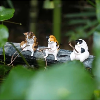 Doge&Orange โมเดลตุ๊กตา​แมวตกปลา เรซิ่นตกแต่งตู้ปลา รูปแมวตกปลา วัสดุ PVC คุณภาพ COD PU176