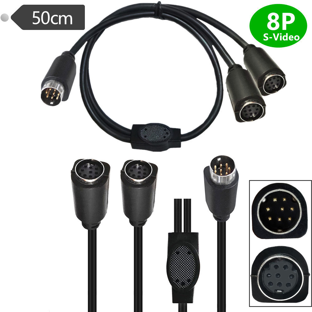 0.5m S Terminal One Male to Two Female 8-Pin Audio Video Cable S-Video Mini 8Pin Din Male to Double 