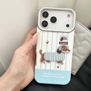 หนังปักไส้กรอกสุนัขเหมาะสําหรับ iPhone 17Promax เคสโทรศัพท์ Apple Air/16/15/14/13/12/11 เชือกแขวน