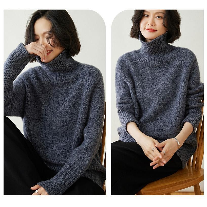 เสื้อถักนิตติ้งสำหรับผู้หญิง แบบหลวม คอสูง สไตล์เรียบง่าย เหมาะสำหรับฤดูหนาวและใบไม้ร่วง - รูปที่ 7