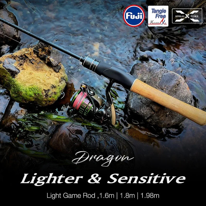 เกมแสง Spinning Fishing Rod Dragon 1.6m 1.8m Ul Power Fast Action Fuji Guide Light เกมปลาเทราท์ Ajin