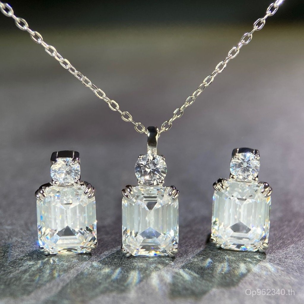 สร้อยคอเพชร CVD สีสันสดใสพร้อมมรกตและลูกอมกระดูกไหปลาร้า ประกายระยิบระยับ สเตอร์ลิงส925 ขนาด 6 มม.