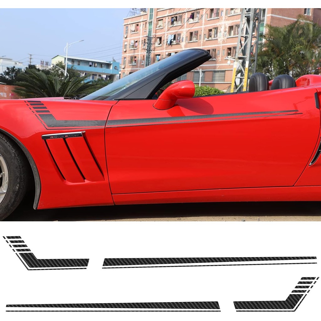 LLKUANG รถประตูด้านข้าง Trim Decal สติกเกอร์ใช้งานร่วมกับ Chevrolet Corvette C6 Z06 ZR1 2005-2013, P