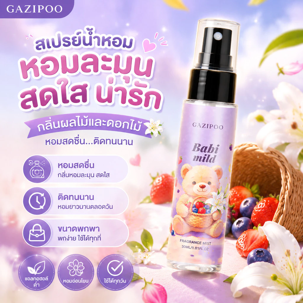 น้ำหอม GAZIPOO กลิ่นดอกไม้ผลไม้ สเปรย์ฉีดผมและตัว หอมละมุนสดใสน่ารัก ไม่ฉุน ติดทนนาน ลดกลิ่นอับ มีปลายทาง พร้อมส่ง