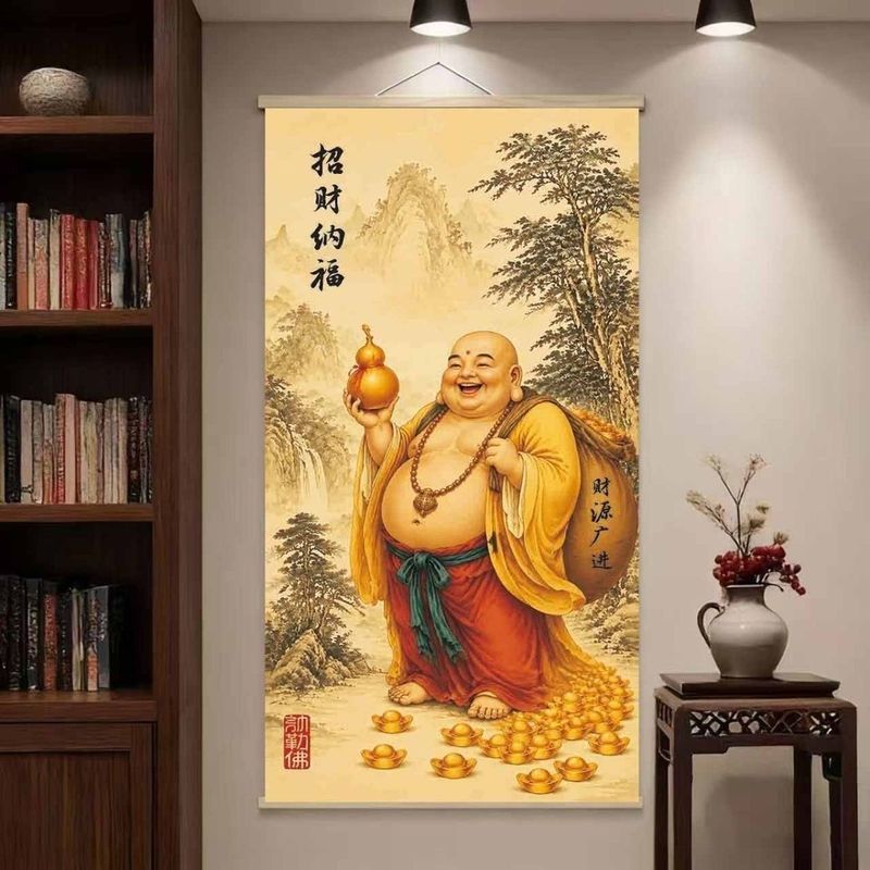 ส่งเงิน sy Maitreya พระพุทธรูปเงินกระเป๋าเลื่อนภาพวาดใหม่ส รูปที่ 3