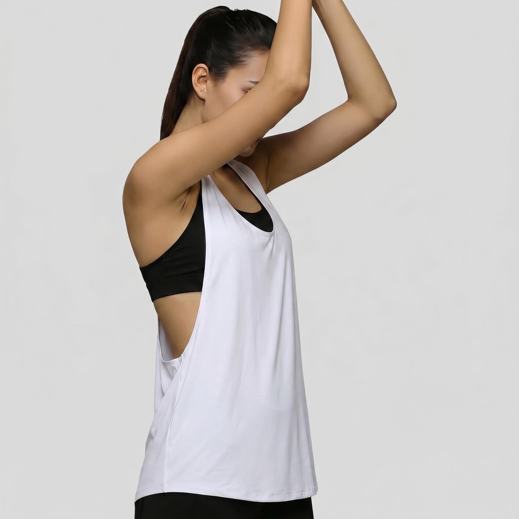 แห้งเร็วกีฬาเสื้อกล้ามกลวงแขนกุดหลวมสําหรับยิมโยคะวิ่งออกกําลังกายที่บ้าน