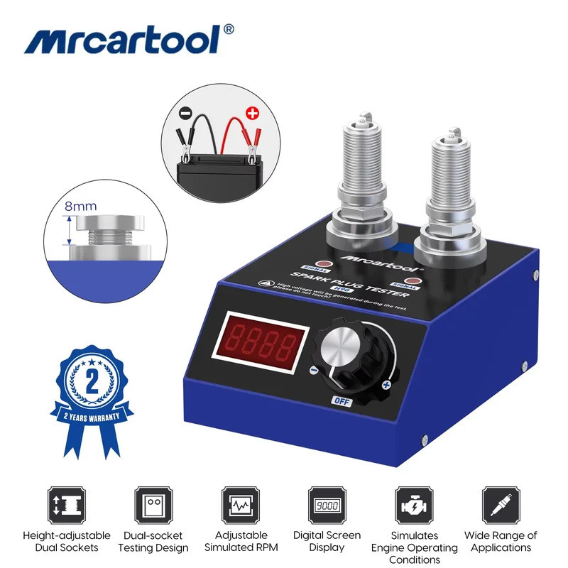 MRCARTOOL H90 Spark Plug Tester Dual-Hole Quick Check สําหรับระบบจุดระเบิดวินิจฉัย ผลทันทีและการวิเค