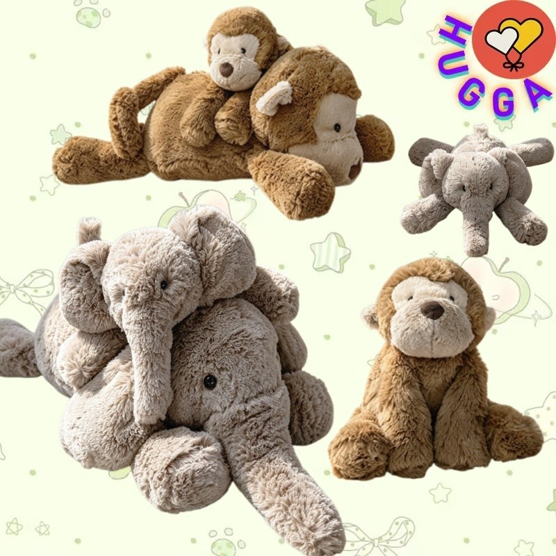 ❤ฮักก้า❤Lying-down Monkey Elephant Plushie สนุกนุ่มลิงช้างตุ๊กตาหมอนเดสก์ท็อปตกแต่ง Plushie ของเล่นค