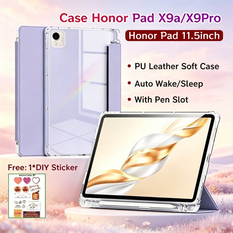 เคส Honor Pad X9a 11.5 นิ้วพร้อมช่องใส่ปากกาด้านหลังโปร่งใสเคสแม่เหล็ก Honor Pad X9 Pro 11.5 นิ้ว