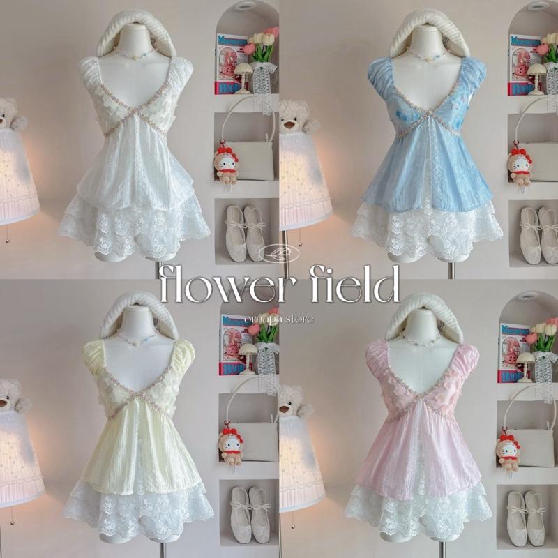 Flower field เสื้อปขนตุ๊กตาในตัว แต่งดอกไม้ กางเกงลูกไม้ (มีขายแยก)