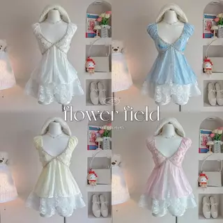 Flower field เสื้อปขนตุ๊กตาในตัว แต่งดอกไม้ กางเกงลูกไม้ (มีขายแยก)