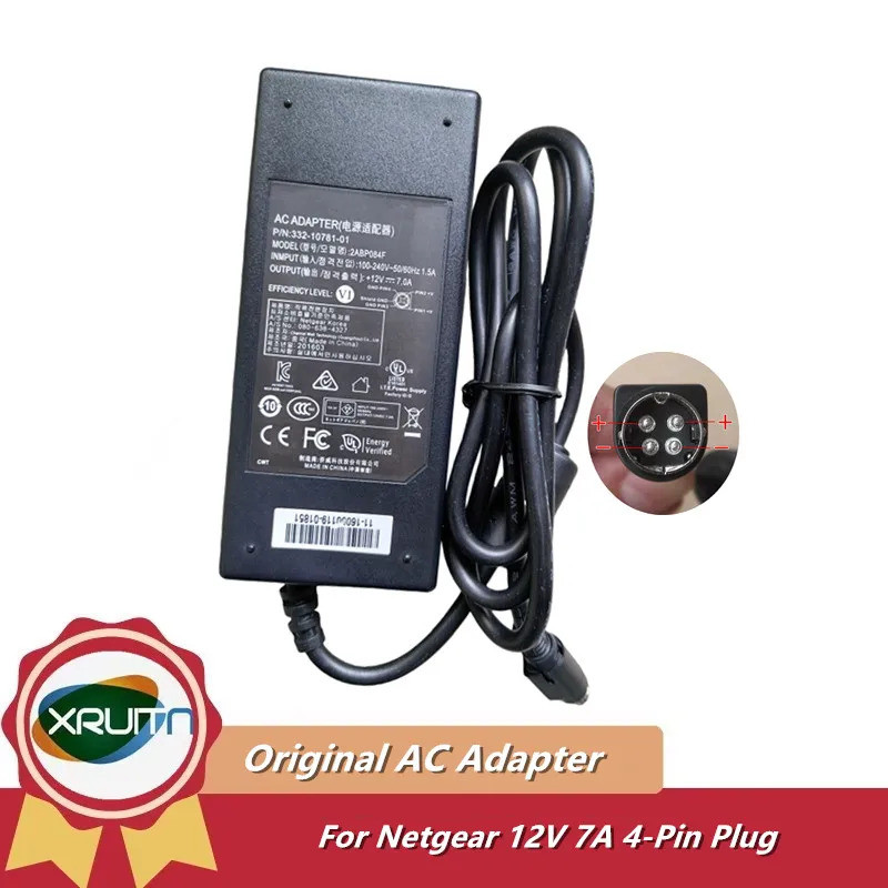 ของแท้ 12V 7A 84W 4-PIN 2ABP084F NU90-9120700-I2 332-10363-02 แหล่งจ่ายไฟอะแดปเตอร์ AC สําหรับ NETGE
