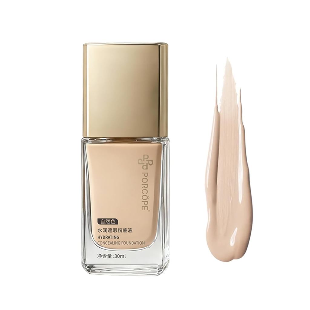 PORCOPE Full Coverage Liquid Foundation & Concealer Hybrid – Anti-Aging Hydrating Makeup with Cica &