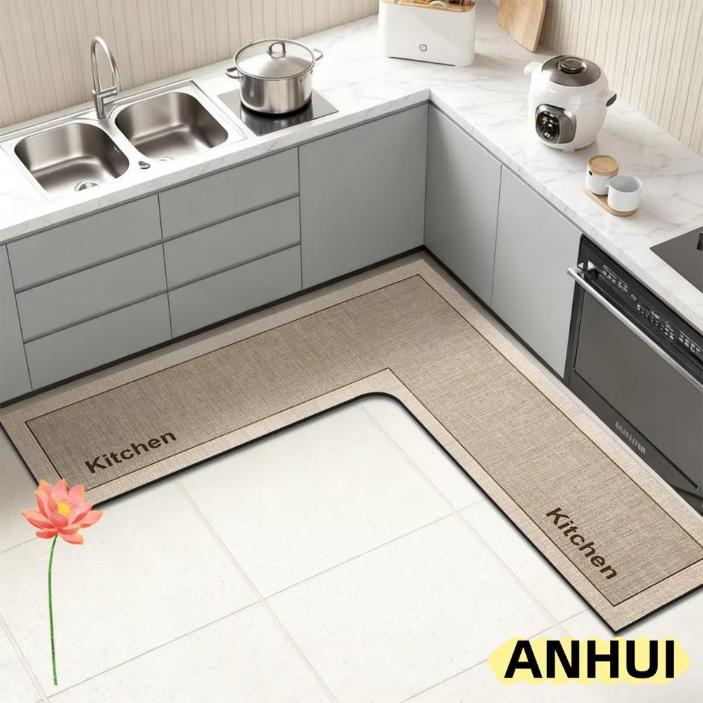 ANHUI เสื่อห้องน้ํา, L-Shaped Washable Kitchen Rug, Luxury Water Absorbent Stain-slip Kitchen Corner