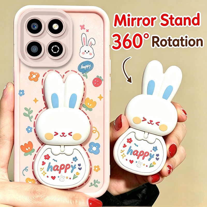 เคสสําหรับ honor X8B X8A x8c x8d x6d x6c 4g X6B X6A X6S X6 X8 5G เคสโทรศัพท์ Softcase กันกระแทกกระจกความงามใหม่พร้อมที่วาง 360° กระต่ายน่ารักหมุนได้สําหรับเด็กผู้หญิง JTXCEZJ1