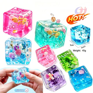 4ชิ้น ของเล่นโปร่งใส ของเล่นความเครียดบรรเทา ของเล่นสําหรับเด็กผู้ใหญ่ น่ารักองค์ประกอบทางทะเล นุ่มนวล ของเล่นคลายเครียด