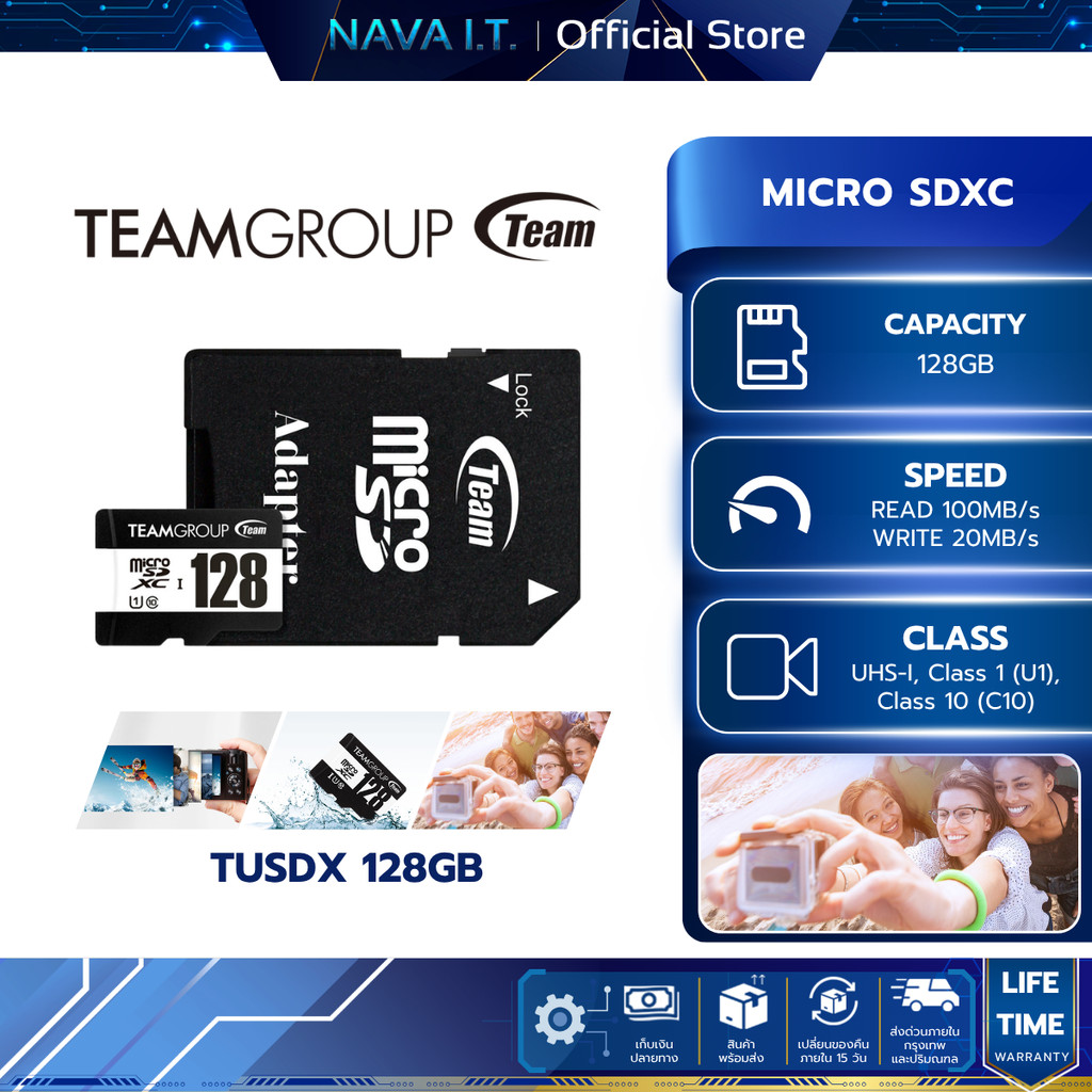 TEAMGROUP MICRO SD (ไมโครเอสดีการ์ด) TUSDX 128GB (TUSDX128GCL10U03) LIFETIME WARRANTY