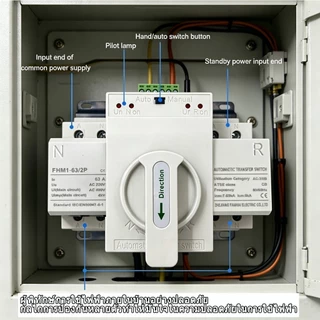ATS สวิตช์ถ่ายโอนอัตโนมัติ สวิตซ์สลับไฟ สลับไฟ แหล่งจ่าย อัตโนมัติ 2P 63A 230V MCB ประเภทพลังคู่