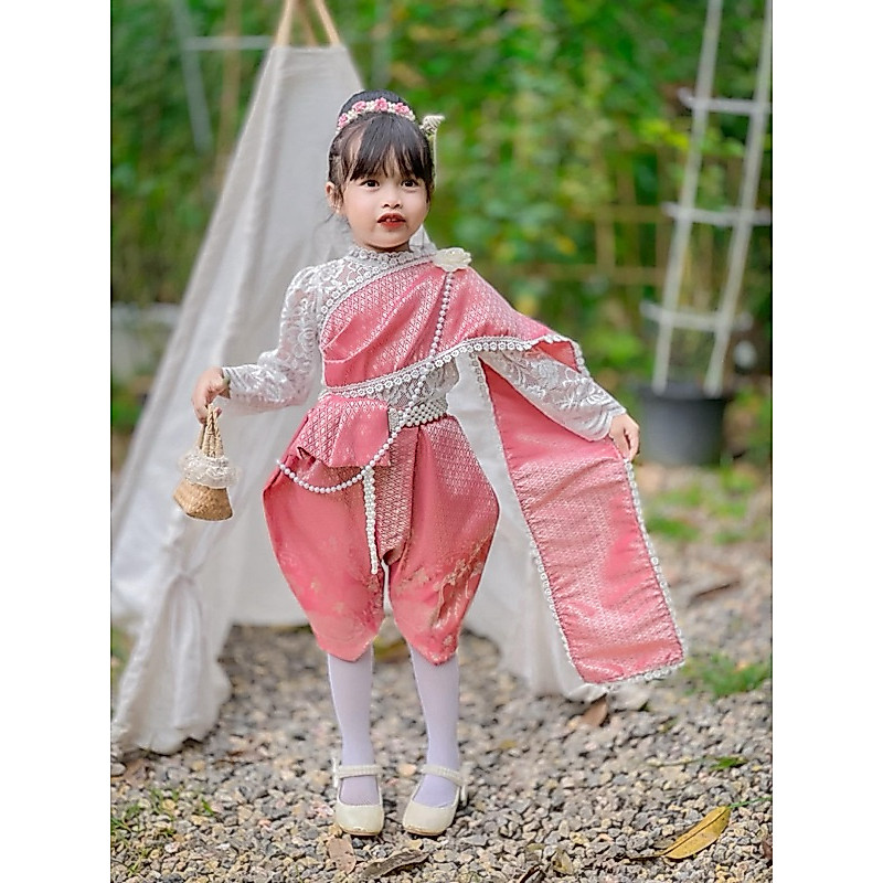 ชุดไทยเด็กหญิงลายหงส์ฟ้า