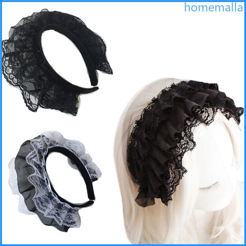 HO ที่คาดผมลูกไม้สําหรับผู้หญิง Ruffled ลูกไม้ Headwear คอสเพลย์อุปกรณ์เสริม