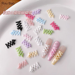 Rou Bao 50 ชิ้นเล็บแกะสลักนุ่ม Cross ผูก Bow Tie สีสัน Girly เรซิ่นเล็บ Art DIY Charms ตกแต่ง