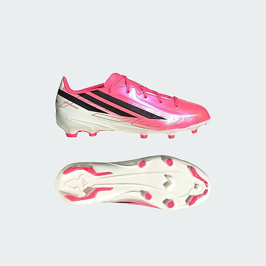 adidas ฟุตบอล รองเท้าฟุตบอล F50 Hyperfast League Firm Ground สำหรับเด็ก เด็ก สีชมพู HQ5161