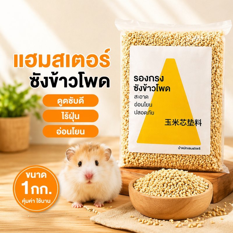 ซังข้าวโพดรองกรงแฮมสเตอร์ ดูดซับกลิ่น ระบายอากาศ แพ็คใหญ่
