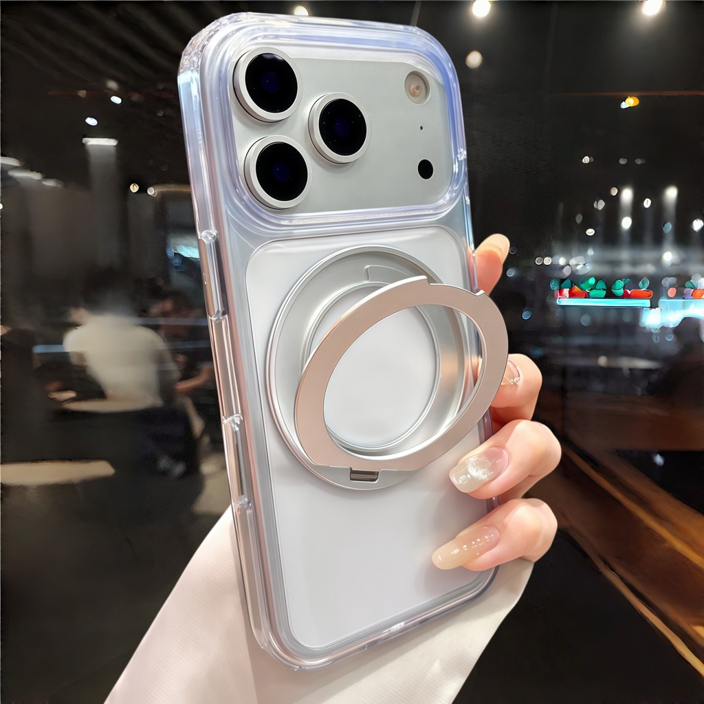 โลหะฝ้า 360° หมุนวงเล็บแม่เหล็กเคสใสสําหรับ ไอโฟน 17 16