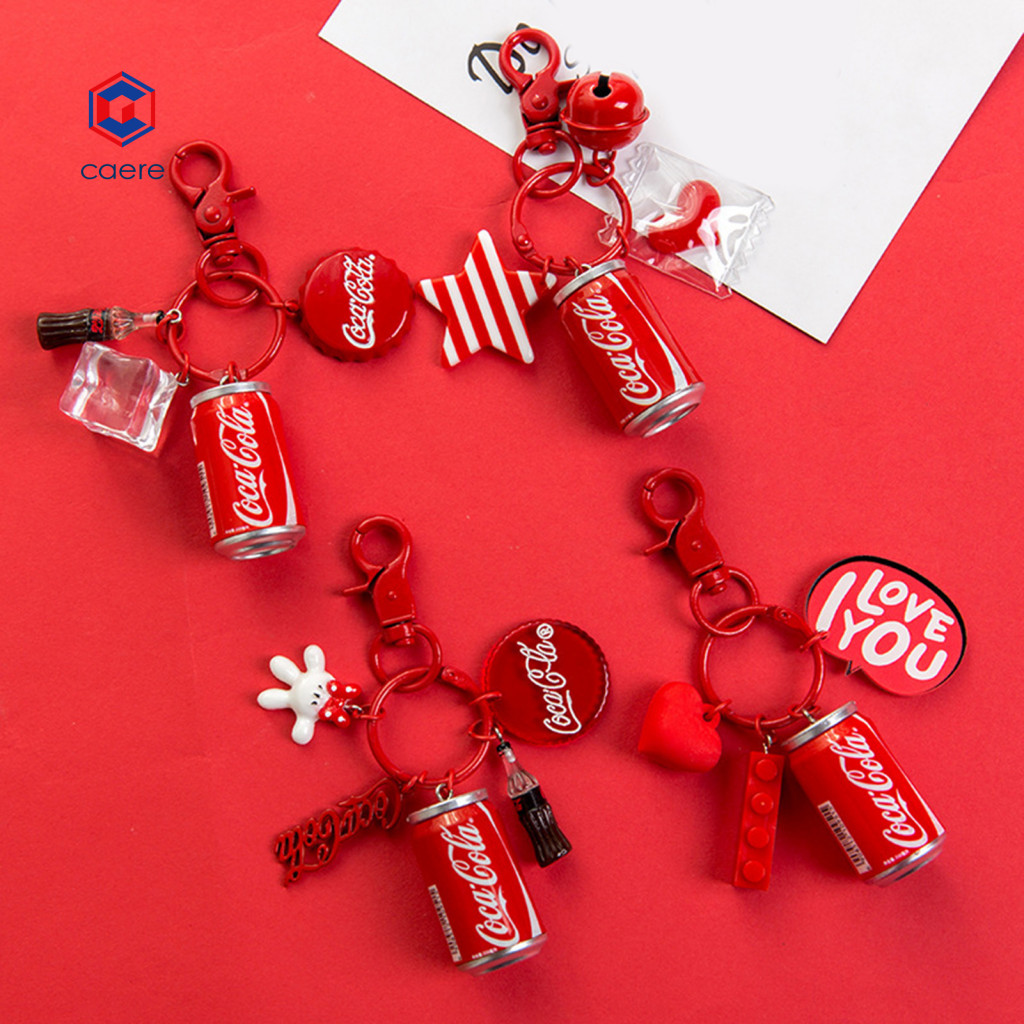 (Caere) พวงกุญแจ Delicate Craft การ์ตูนจําลองตลกคู่อุปกรณ์เสริมตกแต่งแบบพกพา Red Cola ขวดพวงกุญแจจี้