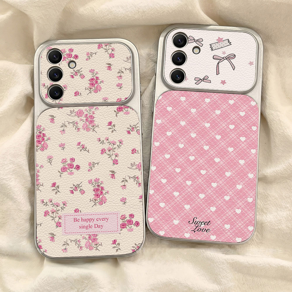 Pink Flowers เคส For Samsung A27 A37 A57 A17 S26 A07 A56 A36 A06 A16 A35 A55 A15 เคสโทรศัพท์หนังแกะ เคสโทรศัพท์