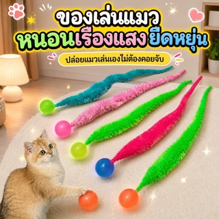 Luminous Caterpillar ของเล่นแมว,หนอนตุ๊กตายาว 24 ซม.พร้อมลูกบอลเรืองแสงยืดหยุ่น 2.4 ซม., Interactive Self Play ลูกแมวไล่ของเล่น