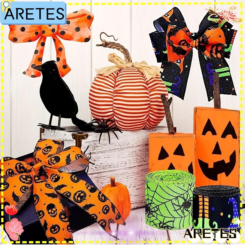 ARETS 5Yards ริบบิ้น, Dot พิมพ์ Spider DIY เย็บหัตถกรรม, แฟชั่น 5Yards ฟักทอง Handmade ริบบิ้นฮาโลวี