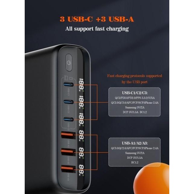 LDNIO A6140C - เครื่องชาร์จ USB 6 พอร์ต - อะแดปเตอร์ติดผนังชาร์จเร็ว 140W