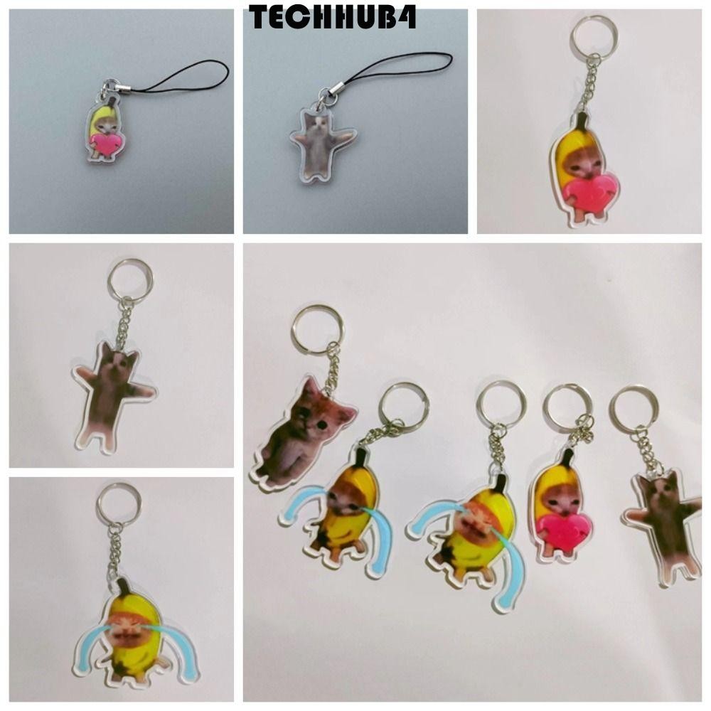 TECHHUB4 Banana Cat โซ่โทรศัพท์มือถือ, พวงกุญแจ Banana Cat Gato Meme Cat จี้ตลก, อุปกรณ์โทรศัพท์จี้ 