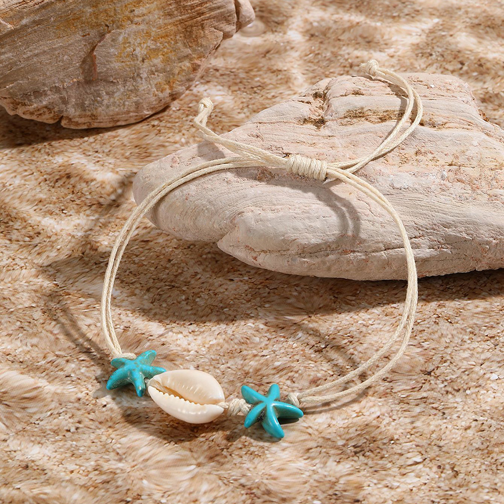 Fashion Shell Starfish Braided Knotted Bracelet Woman Sweet Bohemian Jewelry Accessories