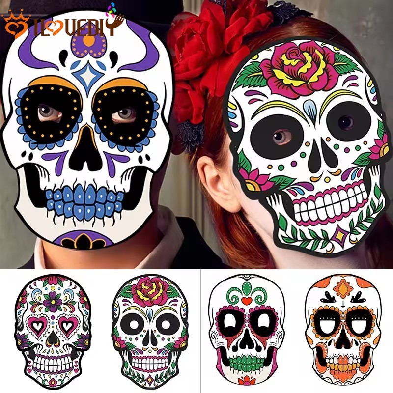 [HGB]ชุดปาร์ตี้ฮาโลวีน 6 ชิ้น | หน้ากากกระดาษ Skull Grimace พร้อมหัวเข็มขัดเหล็ก อุปกรณ์เสริมคอสเพลย