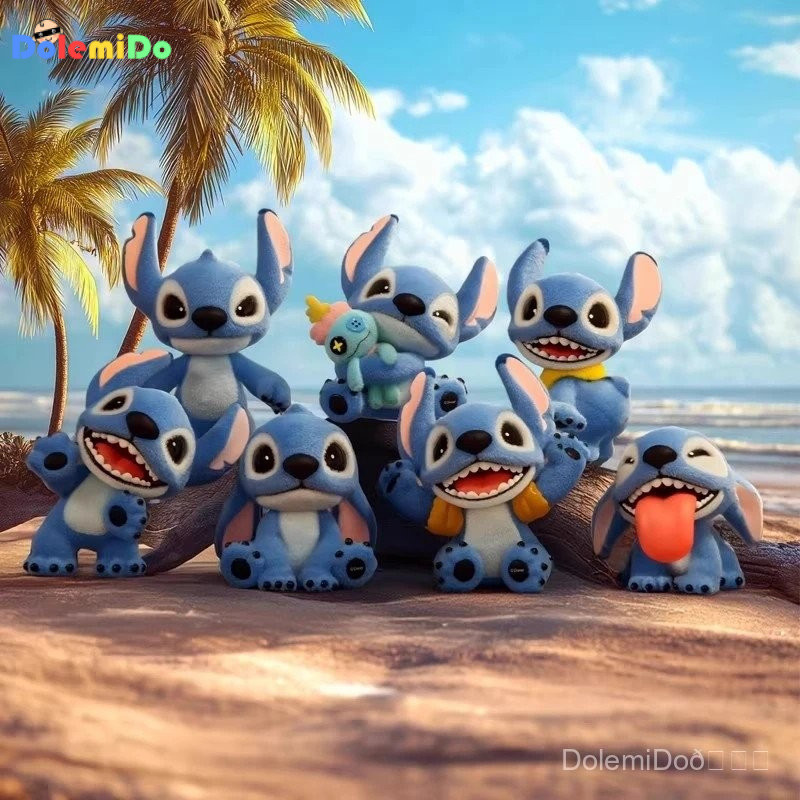 MINISO Stitch Furry Adventure Series Flocking อินเทรนด์เล่นกระเป๋าลึกลับ Stitch Mystery Box Figure