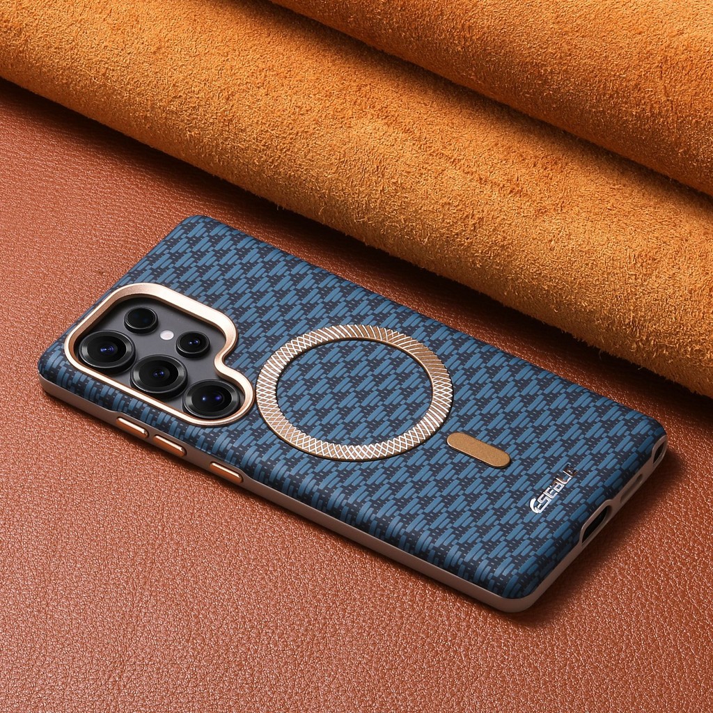Magnetic Attraction Cowhide หนังสําหรับ Samsung Galaxy S25 Ultra S24 Plus S25 Electroplated ปุ่ม/เลนส์กันชนฝาครอบโทรศัพท์