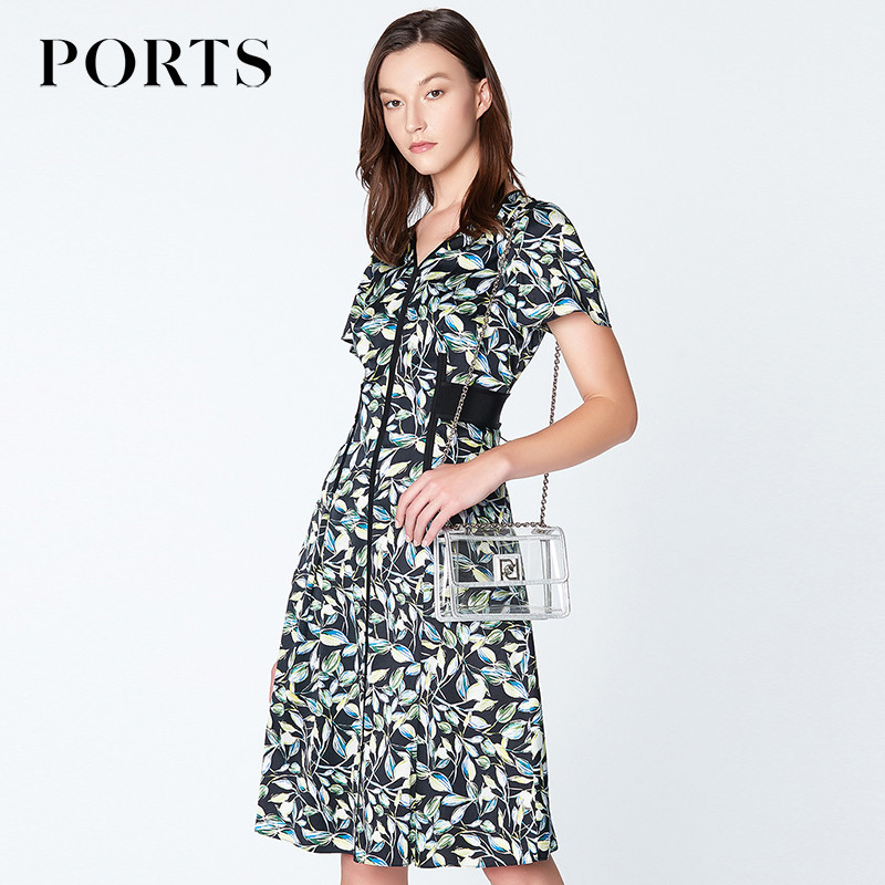 ชุด Retro V สำหรับผู้หญิงฤดูใบไม้ผลิ ออกแบบด้วยคอผ้าไหมหม่อนพิมพ์ LN8D002HPS051