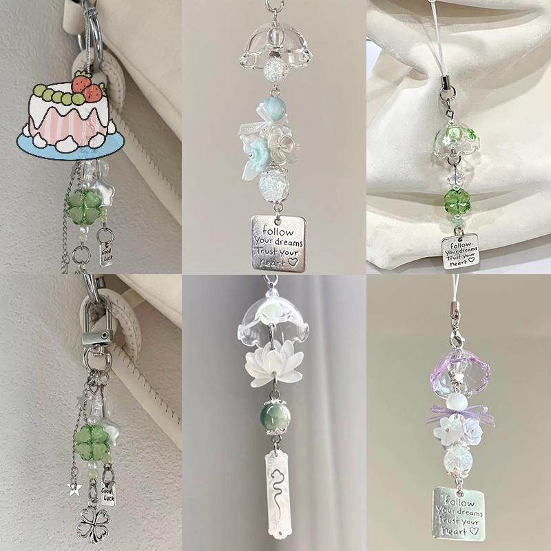 [เซ็ป] พวงกุญแจใสกระดิ่งลมน่ารักจี้พวงกุญแจโทรศัพท์มือถือเชือกเส้นเล็กกระเป๋าอุปกรณ์ตกแต่งของตกแต่งบ้าน [ปลาค็อด]