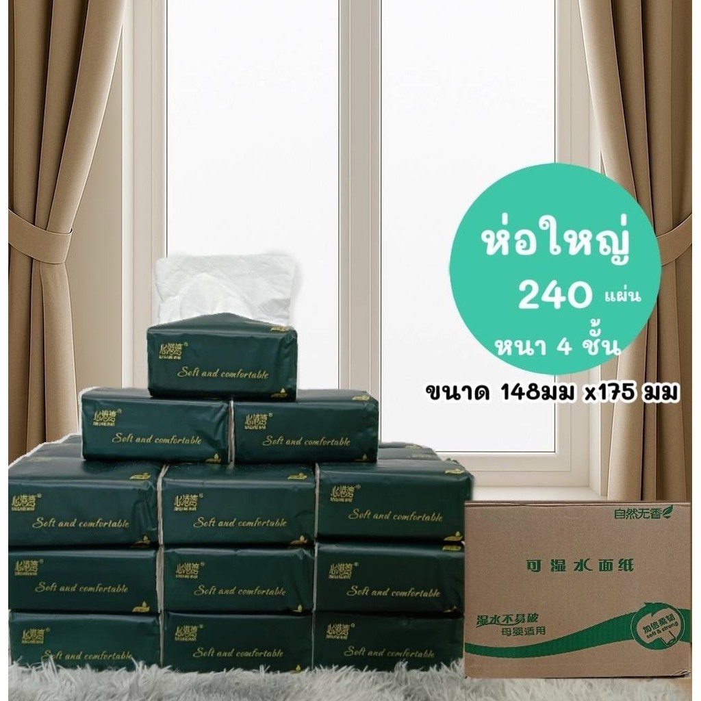 กระดาษชำระ นุ่มเหนียว 240 แผ่น 4 ชั้น กระดาษเช็ดหน้า 30 ห่อ/กล่อง ขนาด 175*148 มม. - รูปที่ 2