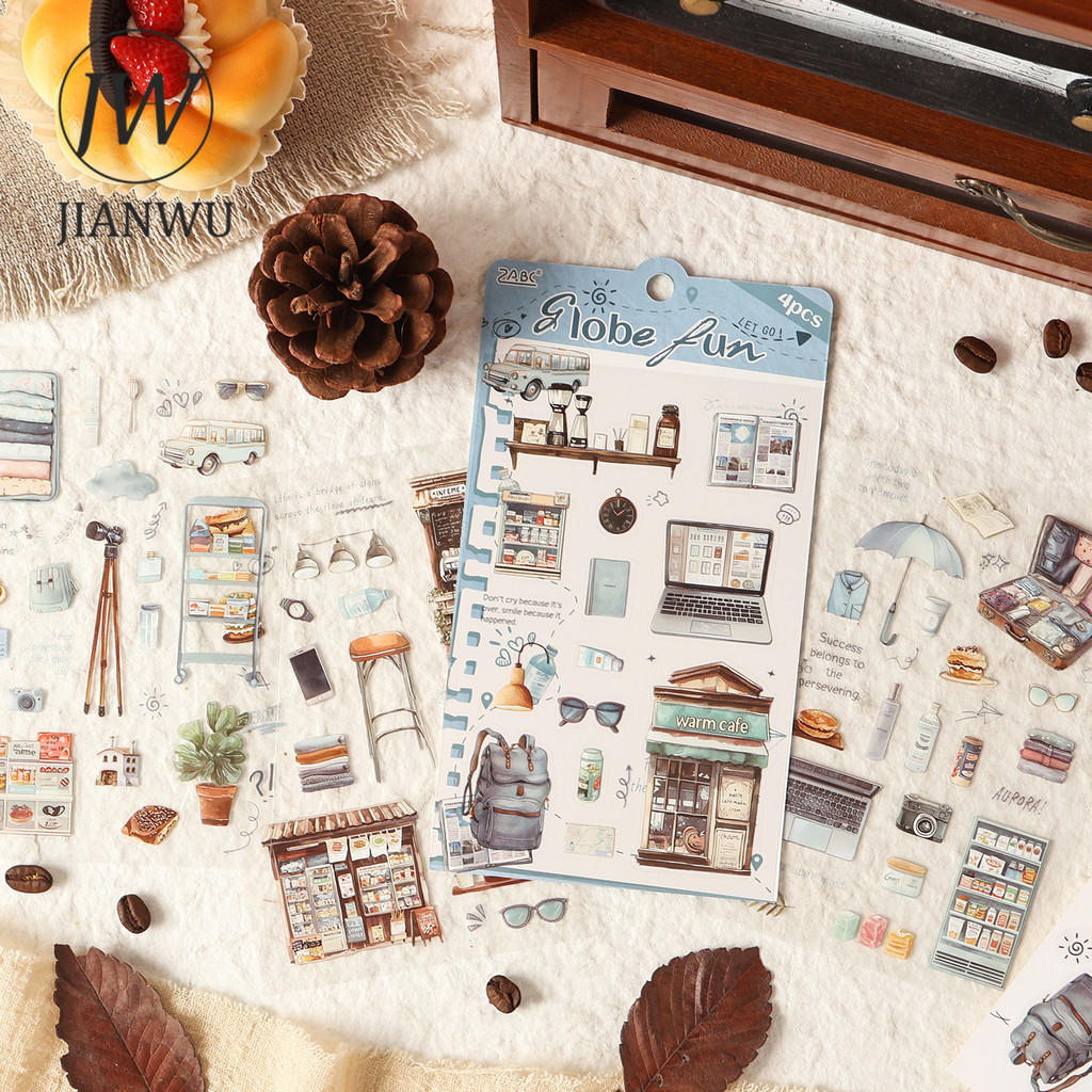 JIANWU It Was A Lucky Trip Series Kawaii Travel ภูมิทัศน์วัสดุ Collage สมุดภาพสติกเกอร์ PET Creative DIY Journal เครื่องเขียน