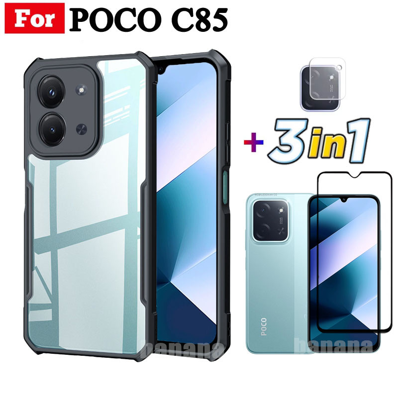 3 IN 1 Poco C85 C 85 C8 5 Anti-fall โทรศัพท์มือถือสําหรับ Poco C75 ฟิล์มกระจกนิรภัย + เลนส์ฟิล์ม