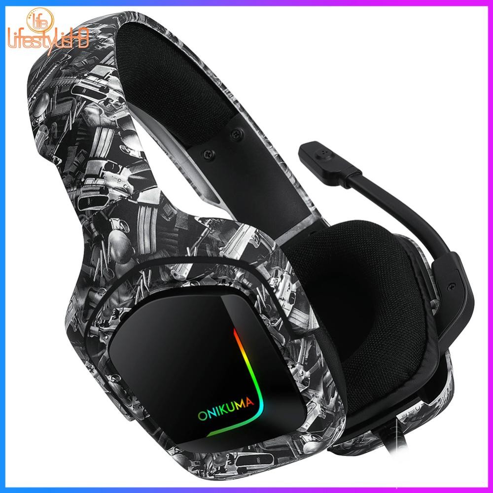 ONIKUMA K20 ชุดหูฟัง LED RGB แบบมีสาย 3.5 มม.พร้อมไมโครโฟนสําหรับ PC Gamers โทรศัพท์ PS4