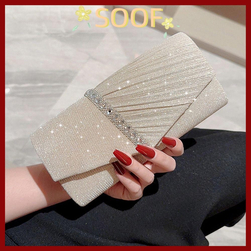 SOOF Clutch ติดคริสตัล กะพริบด้วยกลิตเตอร์ กระเป๋าถืองานเลี้ยงสไตล์หรูหรา สำหรับงานแต่งงานและปาร์ตี้