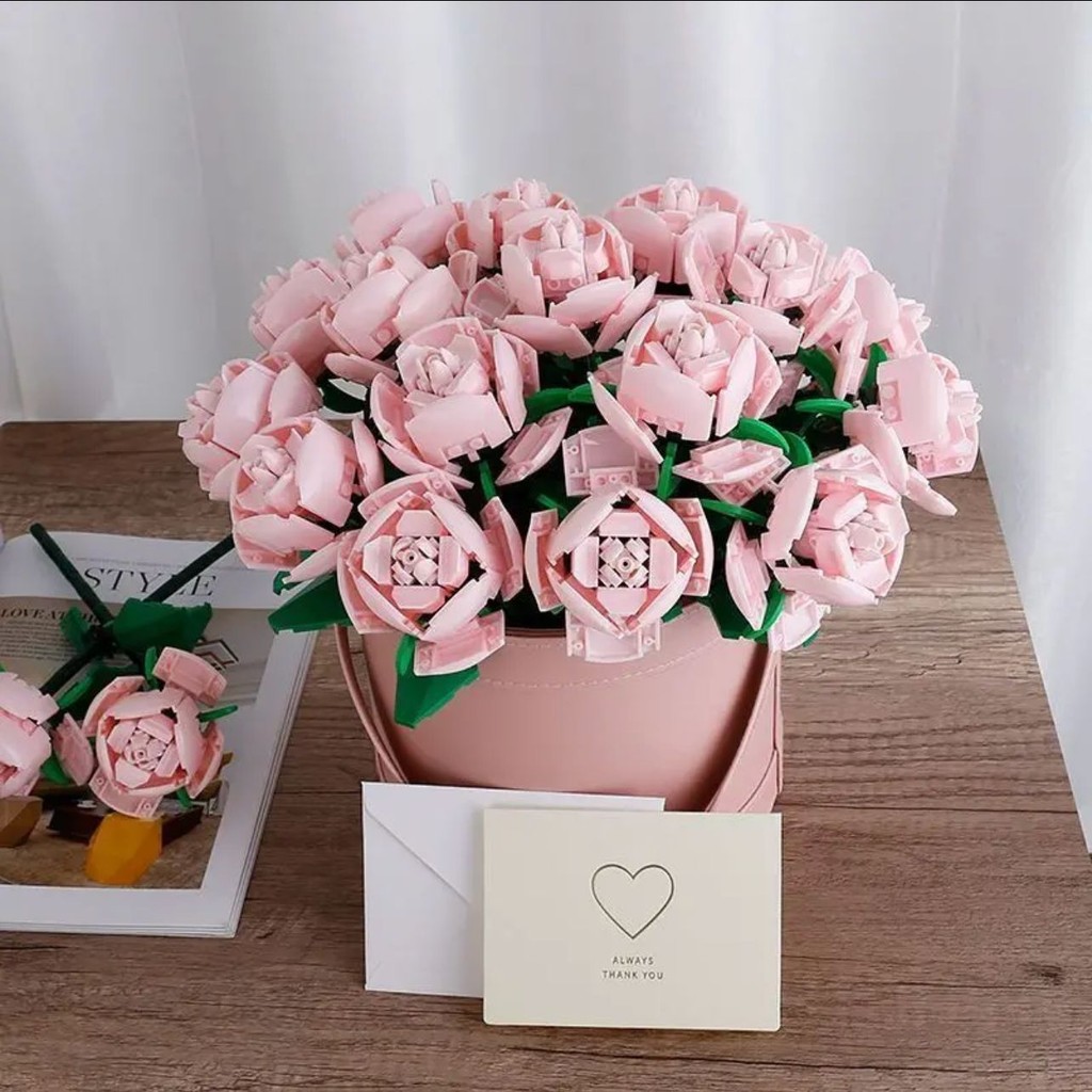พร้อมส่ง  บล็อกตัวต่อ ช่อดอกกุหลาบ DIY ช่อดอกอิฐ สีแดง ชมพู/สีน้ำเงิน/ขาว บล็อกอาคาร 3D ของขวัญวันวาเลนไทน์/วันเกิด ราคา ถูกที่สุด ดีลบีเคเค แกลเลอรีภาพที่ 8
