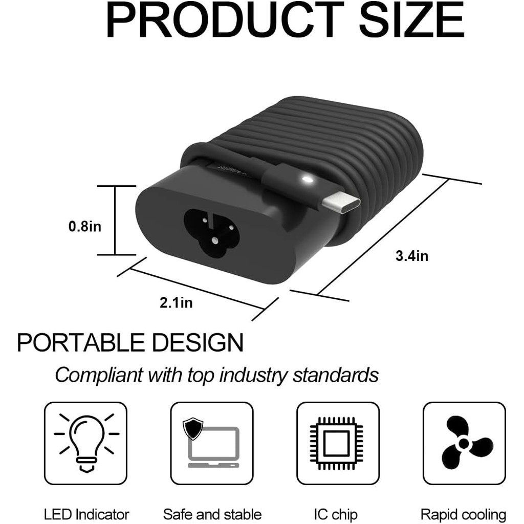 45W USB C แล็ปท็อปสําหรับ Dell XPS 13 7390 2in1 9350 9380 9370 9333 9360 9310 9365 9300 Latitude 528