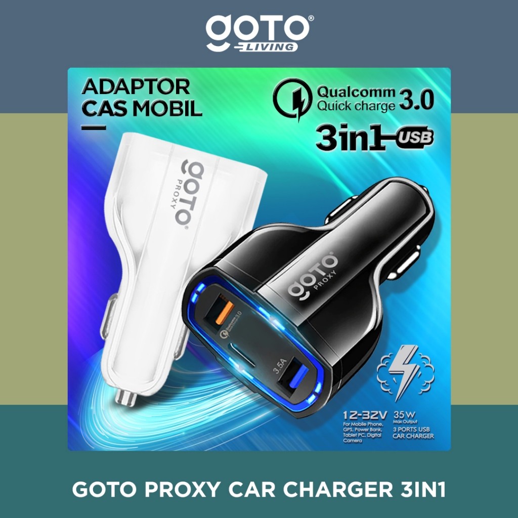 Goto Proxy 3 In 1 USB Type C อะแดปเตอร์ชาร์จในรถยนต์แบบชาร์จเร็ว