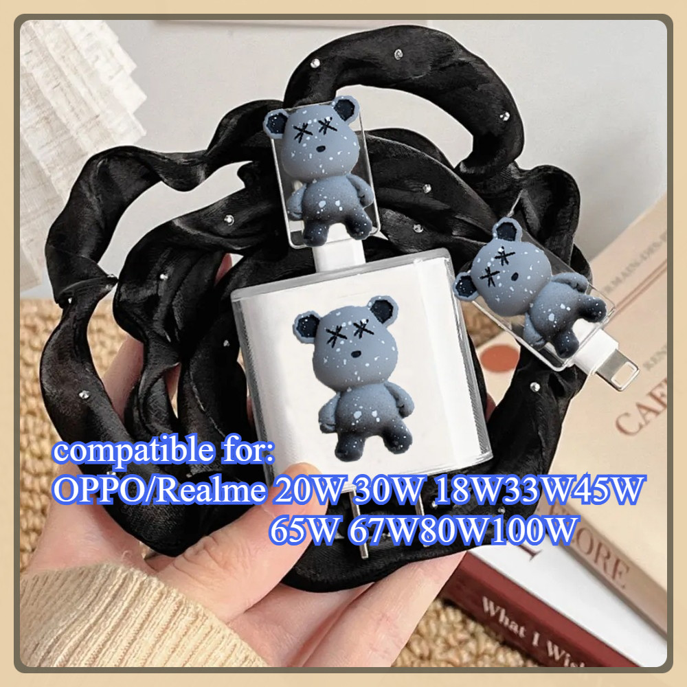 สีเทาหมีผ้ากอซสายป้องกันลวด charger Case สําหรับค้นหา X8 Pro 80w 18w 20W 30w 33w 45w 65w 67w 100w TPU สําหรับ oppo a60 A38 (รุ่นปรึกษาบริการลูกค้า)